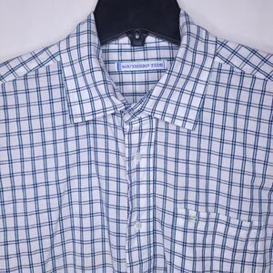 Southern Tide Linen Shirt Mens Large Check White, Green Casual Preppy